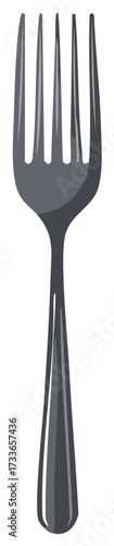 A single gray metal dinner fork with four tines, a classic kitchen utensil illustration