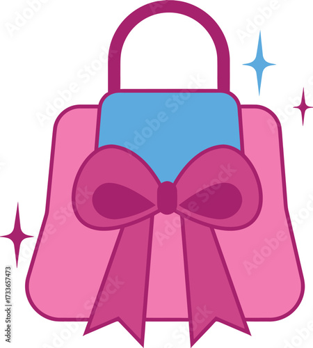 Charming pink handbag adorned with a vibrant bow and sparkling accents, perfect for fashion, gifting, and feminine branding needs