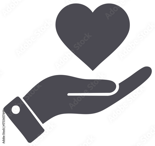 Open hand holding a heart icon symbolizing giving love kindness and donation