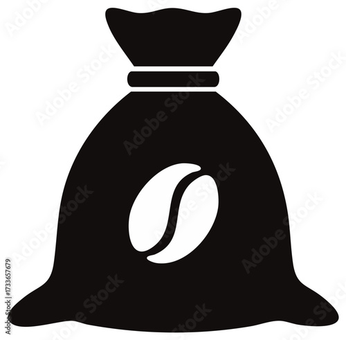 Stylized black icon of a coffee bean sack representing fresh roasted supply or retail packaging