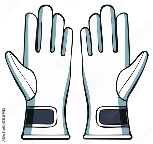 Pair of vector driving gloves with blue trim and velcro wrist straps