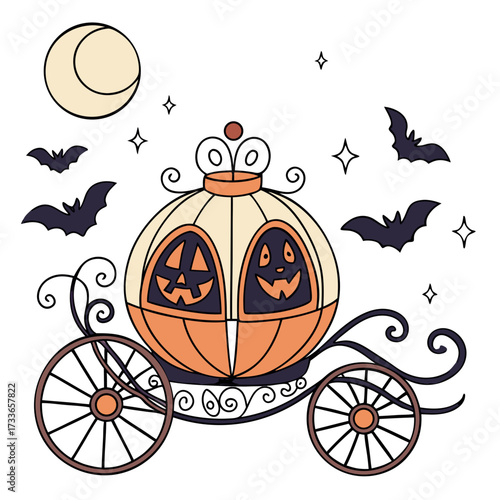 Halloween pumpkin carriage with bats and moon cart
