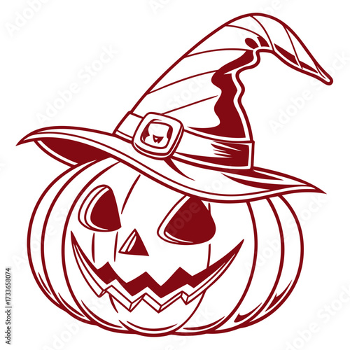 Halloween pumpkin with witch hat outline Keywords: halloween, pumpkin, jack o lantern, witch hat