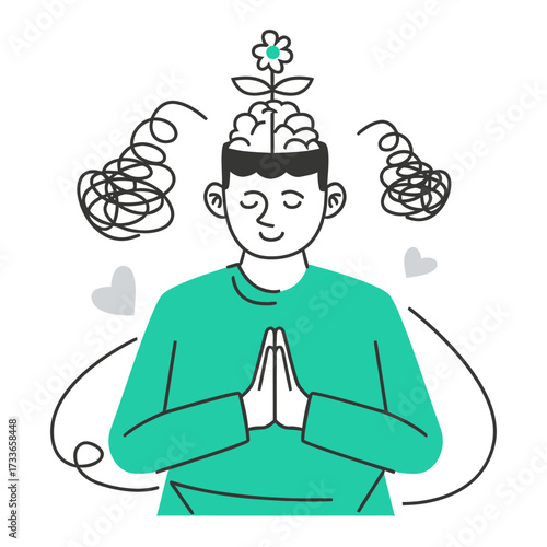 Embrace inner peace and mental clarity with a person meditating, symbolizing growth and tranquility amidst complex thoughts, perfect for wellness and self-care content.