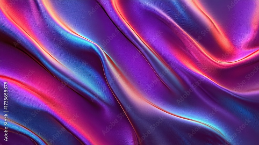 Obraz premium Abstract flowing rainbow gradient iridescent background in luxurious silk cloth with dynamic shadows and curves with rich vibrant vivid purple magenta blue colors