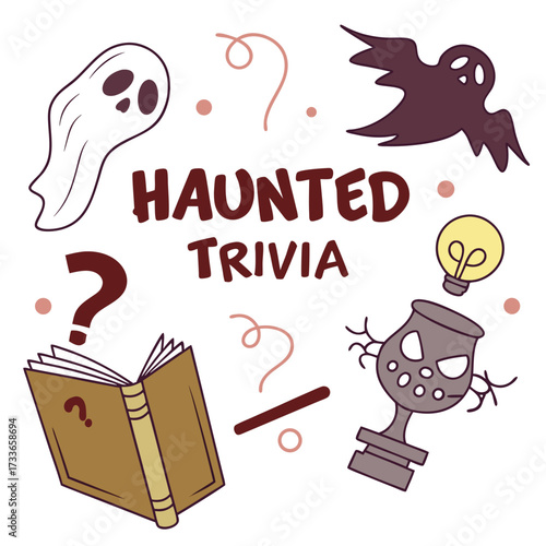 Haunted Trivia Game Elements with Ghosts and Book vector