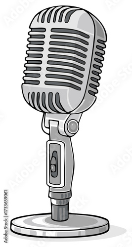 Classic silver retro microphone illustration for radio broadcasting podcast and performance