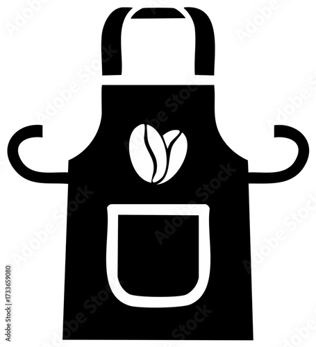 Black and white silhouette of a barista apron with a coffee bean icon and a pocket.