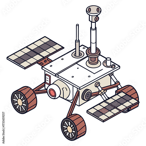 Isometric illustration of a Mars rover with solar panels