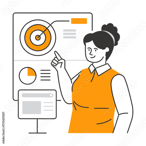 Confident analyst presenting dynamic data insights on interactive screen for modern business strategy and growth
