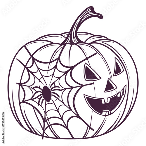 Jack O Lantern Pumpkin With Spiderweb and Spider Outline