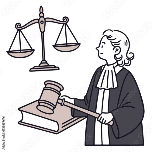 Judge Holding Gavel Over Law Book scales of justice