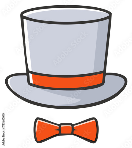Cartoon Gray Top Hat with Orange Ribbon and Matching Bow Tie Fashionable Costume Accessory