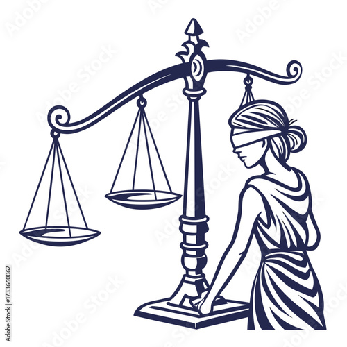 Lady Justice with blindfold and scales adjusting the balance