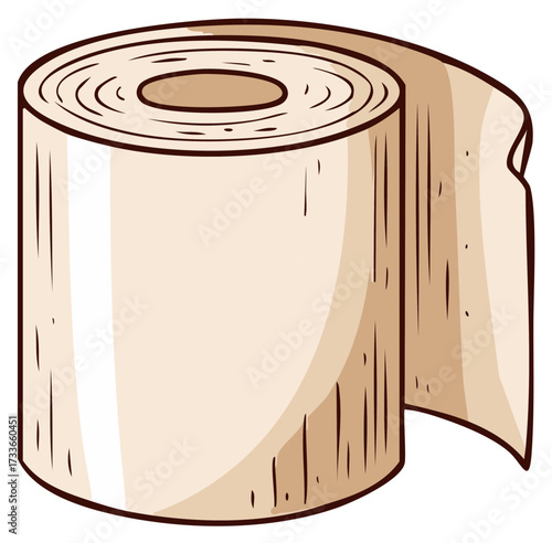 Hand drawn illustration of a beige toilet paper roll unrolling perfect for bathroom and hygiene concepts