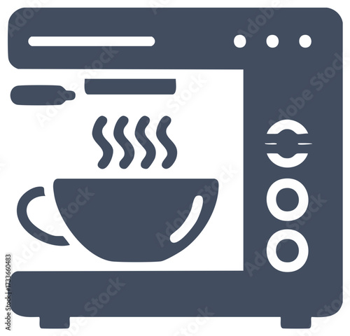 Espresso Machine and Steaming Coffee Cup Icon