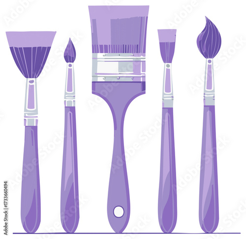 Purple Paint Brushes Set Art Supplies Various Sizes Painting Tools Artistic Materials for Different Strokes and Textures Palette