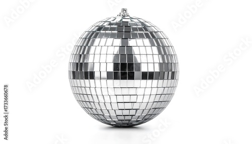 Shiny silver disco ball on white background