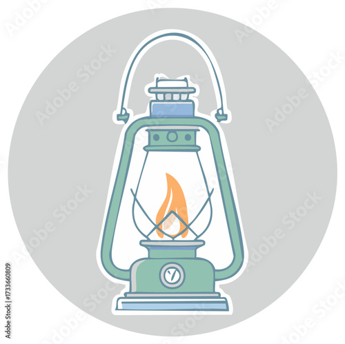 Vintage style oil lantern with a lit flame emitting warm light