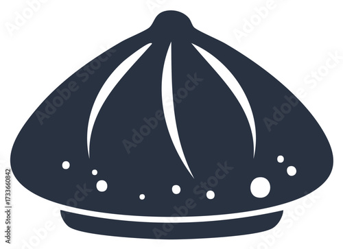 Stylized dark blue mushroom icon with white spots and curved lines