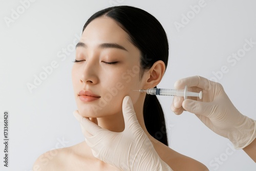 Beautiful Asian Woman Receiving Facial Injection for Aesthetic Cosmetic Procedure