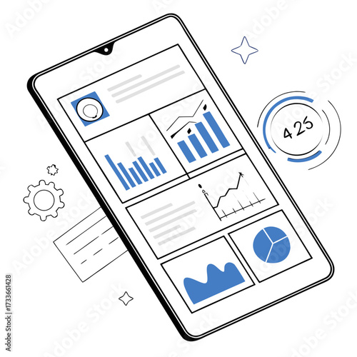 Mobile device displaying financial analytics and data charts