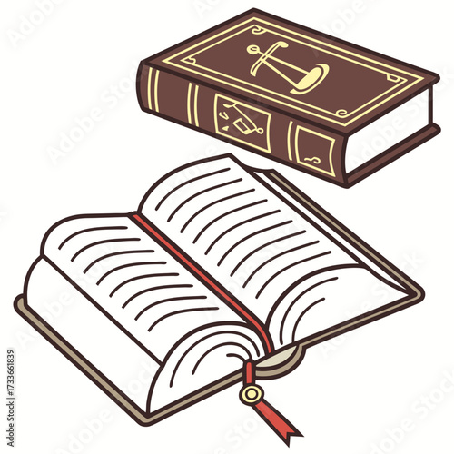 Open and Closed Books with Ribbon Bookmark open book