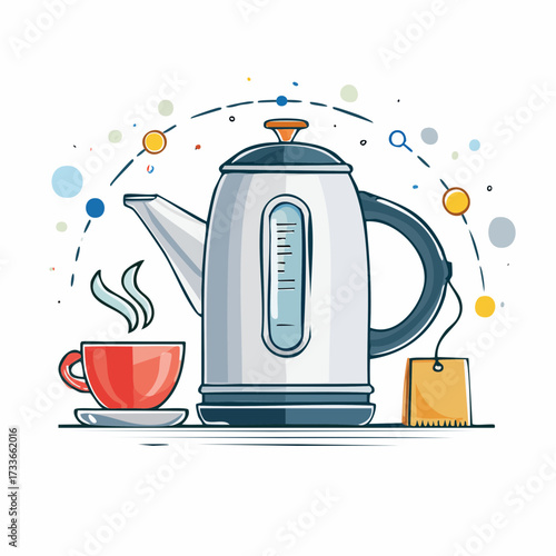 Vector illustration of a modern electric kettle and teapot appliance for boiling water and making hot tea or coffee in the kitchen