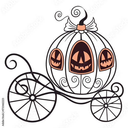 Ornate pumpkin carriage with carved faces halloween
