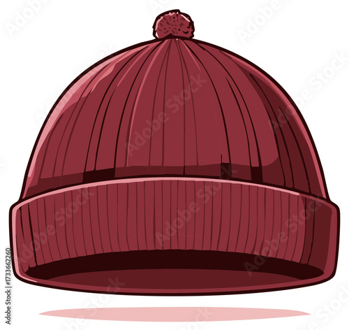 Maroon knitted beanie hat with pom pom simple winter headwear accessory