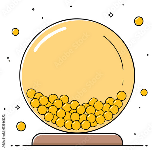 Cartoon Illustration of a Raffle Drum with Golden Balls for Lottery or Sweepstakes Drawing Concept