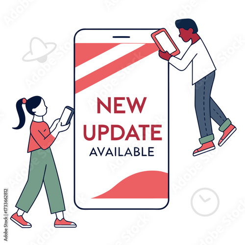 People interact with phone displaying new update notification