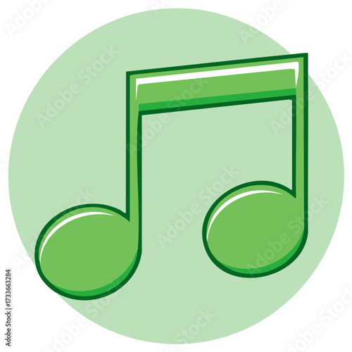 Green music note icon within a light green circle. Musical symbol illustration.