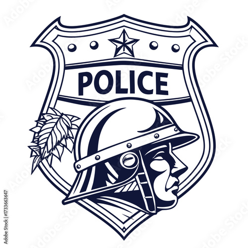 Police Badge with Helmeted Head and Leaves law enforcement