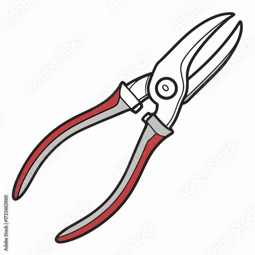 Red and Gray Handled Garden Shears on White Background