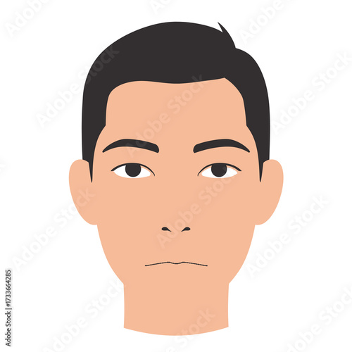 A simplified, vector illustration of an Asian man's face, featuring dark hair and a neutral expression.