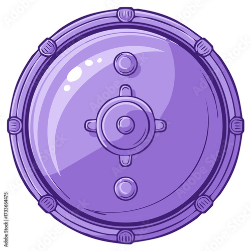 Bright purple cartoon metallic round portal, secure vault door, or fantasy protective shield illustration