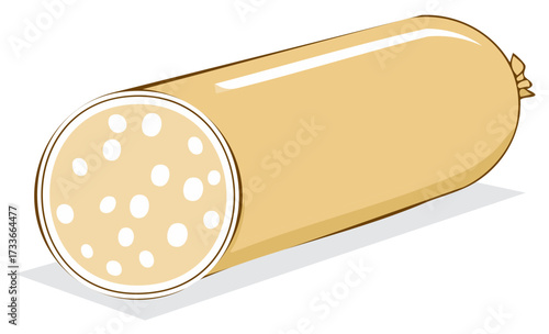 Cartoon Illustration of Sausage Roll with Sliced End