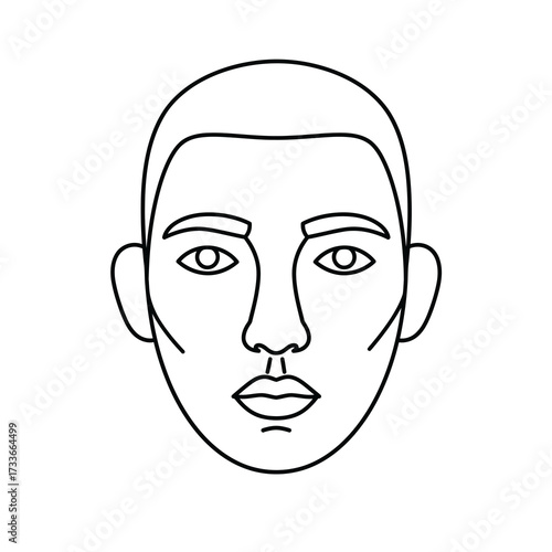 A minimalist line drawing of a person's face, showcasing facial features like eyes, nose, and lips with a short haircut and clear outline.