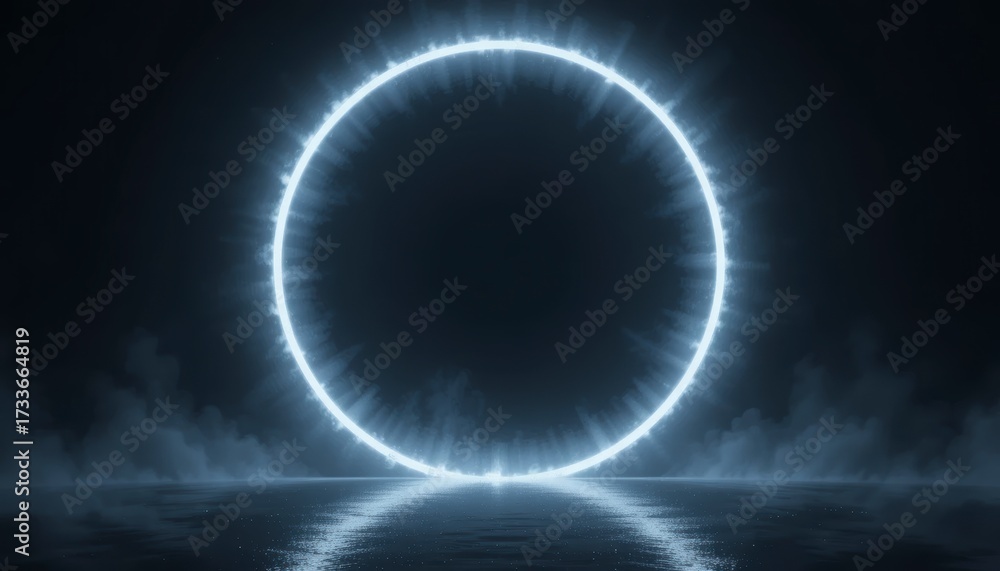 Fototapeta premium A glowing blue circle with smoke on a dark background, creating a mysterious and futuristic atmosphere with a sense of energy and power