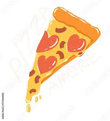 Crayon drawing of a pizza with a heart inside.