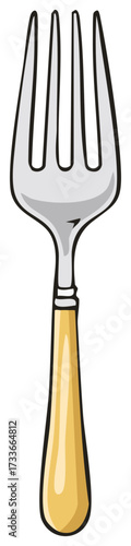 Silver and gold four-tined dining fork illustration