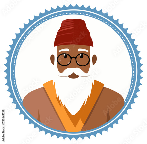 Elderly Man with Glasses in Circular Frame Illustration