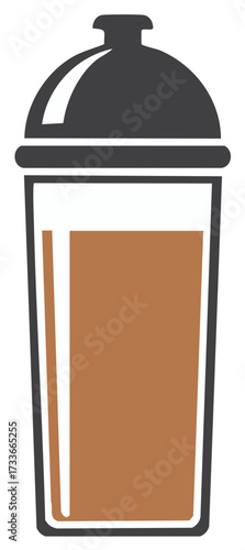 Modern protein shaker with liquid and black lid