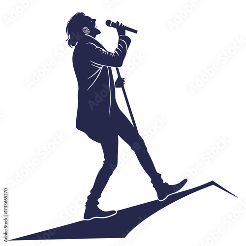 Silhouette of a singer performing on stage with shadow