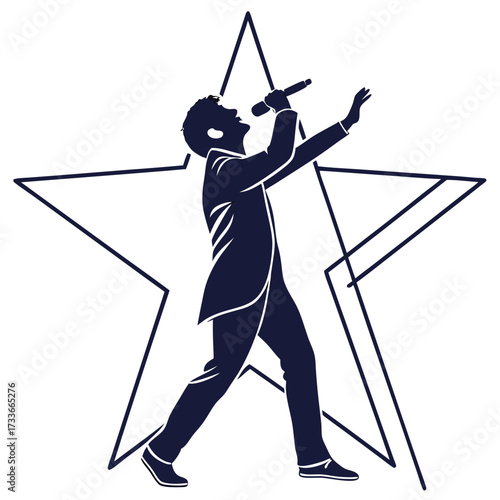 Silhouette of a singer in front of a large star outline