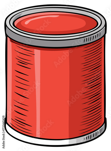 Illustration of a closed red paint can with a silver rim and textured sides, representing a DIY project or home decor