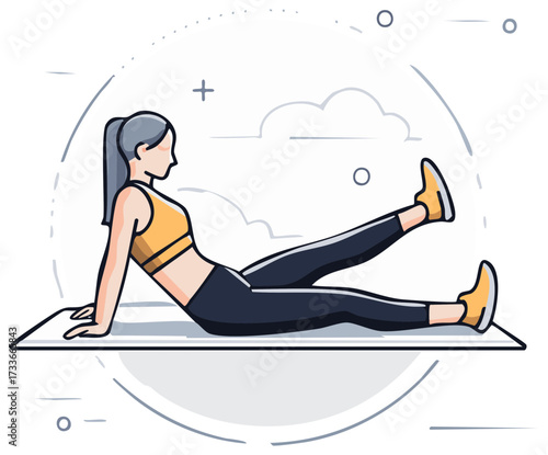 Fit woman in sportswear doing leg raises and flutter kicks on a fitness mat for core workout