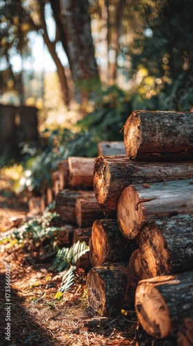 Wallpaper Mural Pile of Timber in Rustic Woodland Setting for Lumber Construction Torontodigital.ca