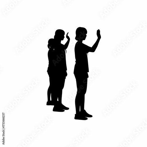 Silhouette of volunteers teaching evening classes isolated on white background